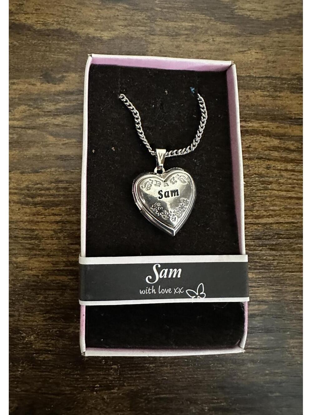 Love Lockets Silver tone Engraved Sam Necklace